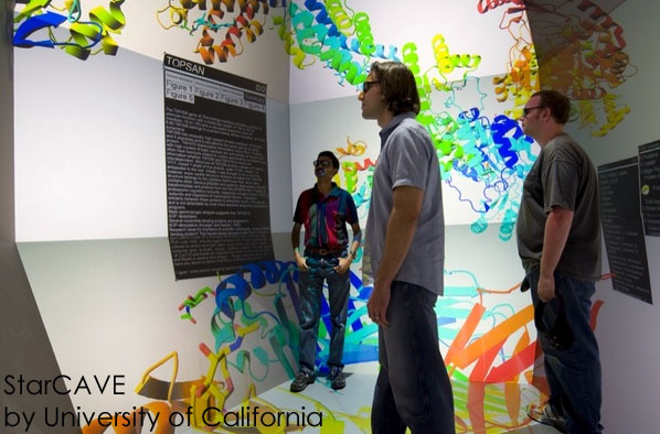 StarCAVE: Calit2 visualization researchers surrounded by proteins from the Protein Data Bank (@ University of California in San Diego).